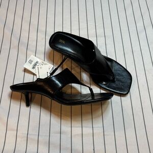 Zara Sleek Black Heeled Flip Flop Sandals